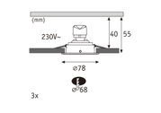 Technische Zeichnung eines Einbaustrahler mit 78 mm Durchmesser und 55 mm Einbautiefe