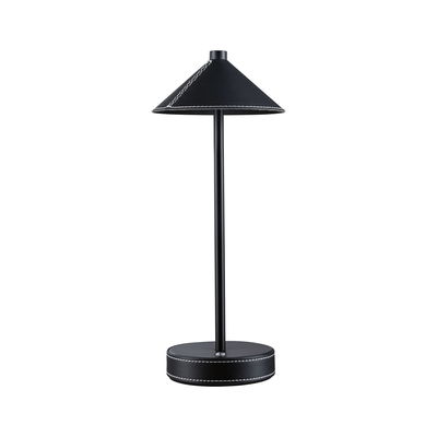 Lampe de table noire avec revêtement en cuir et couture blanche, lumière LED moderne pour intérieur