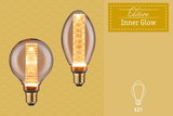 Two decorative E27 LED bulbs with warm inner glow light and amber glass for atmospheric lighting