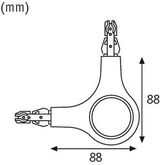 Technische tekening van witte kunststof wandhouder van 88 mm breed en hoog, verlichtingsaccessoire.
