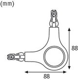 Technische Zeichnung eines weißen Kunststoff-Wandhalters mit 88 mm Breite und Höhe, Beleuchtungszubehör.
