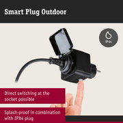 Black outdoor smart plug with IP44 splash-proof rating for safe outdoor electrical connection