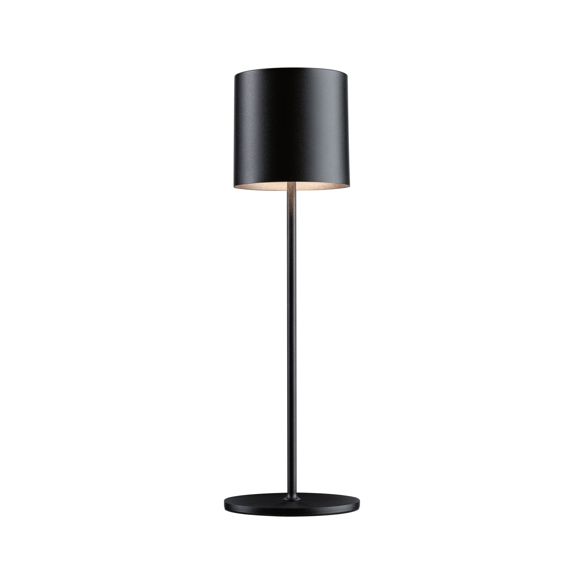 Black metal table lamp with round shade and sturdy base for modern home lighting