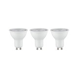 Trois ampoules LED blanches à réflecteur avec culot GU10 pour un éclairage intérieur économique.