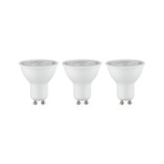 Trois ampoules LED blanches à réflecteur avec culot GU10 pour un éclairage intérieur économique.