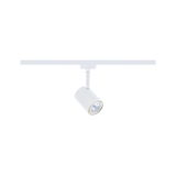 Modern white metal LED spotlight for track systems, energy-efficient indoor lighting solution