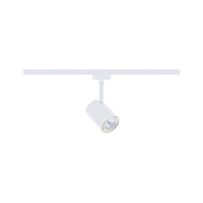 Modern white metal LED spotlight for track systems, energy-efficient indoor lighting solution