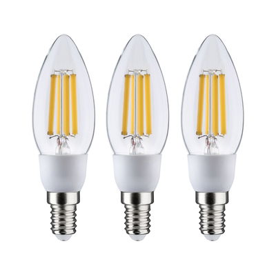 Drei LED-Kerzenlampen mit klarer Glasabdeckung und E14-Fassung für energiesparende Beleuchtung