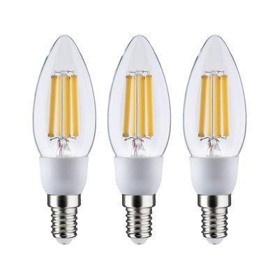 Three clear glass LED candle bulbs with E14 base for energy-efficient lighting solutions