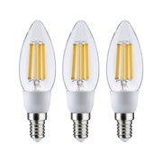 Drei LED-Kerzenlampen mit klarer Glasabdeckung und E14-Fassung für energiesparende Beleuchtung