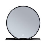 Ronde spiegel met zwarte rand en LED-verlichting, modern ontwerp voor badkamer of slaapkamer