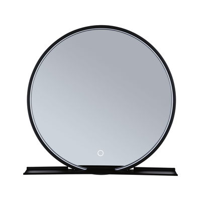 Miroir rond avec cadre noir et éclairage LED, design moderne pour salle de bain ou chambre