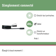 Câble de connexion noir avec prises pour systèmes d'éclairage, flexible et extensible