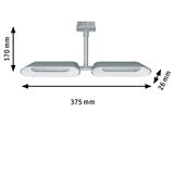 Silver LED ceiling light with two elongated light panels measuring 375x170x26 mm for modern lighting