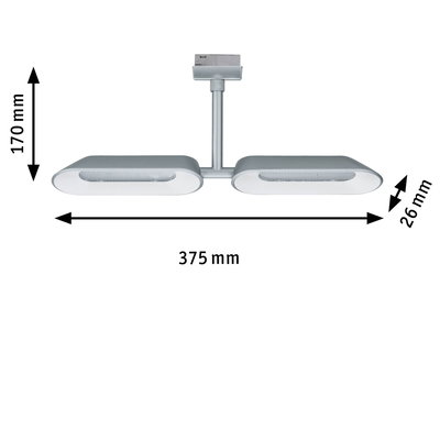 Zilveren LED-plafondlamp met twee langwerpige lichtpanelen van 375x170x26 mm voor moderne verlichting