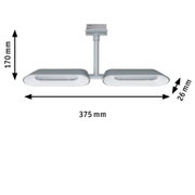 Silberne LED-Deckenleuchte mit zwei länglichen Leuchtflächen und Maßen 375x170x26 mm für moderne Beleuchtung