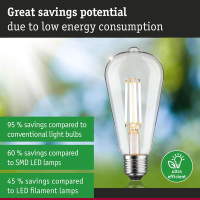 Energy-saving clear glass LED bulb with ultra-efficient design offering low power consumption and high savings