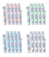 Quatre bandes LED en rouge, vert, bleu et blanc chaud avec dos adhésif pour éclairage polyvalent