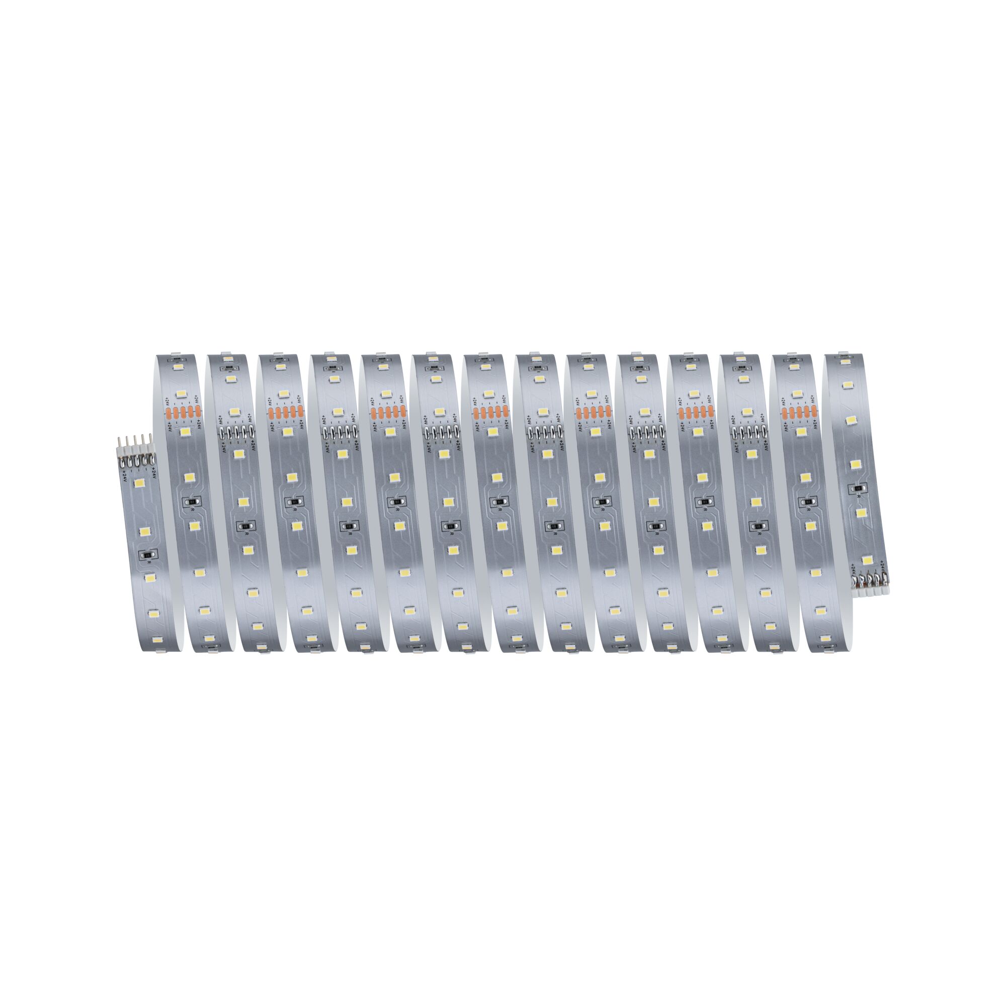 Flexible silver LED strip with warm white LEDs for modern indoor lighting solutions