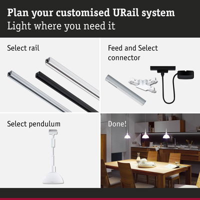 Guide to customize URail system with rails, connectors, and white pendant light for modern home lighting