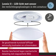 Leonis II LED-plafondlamp met sensor, witte kunststof diffuser en IK03 slagvastheid