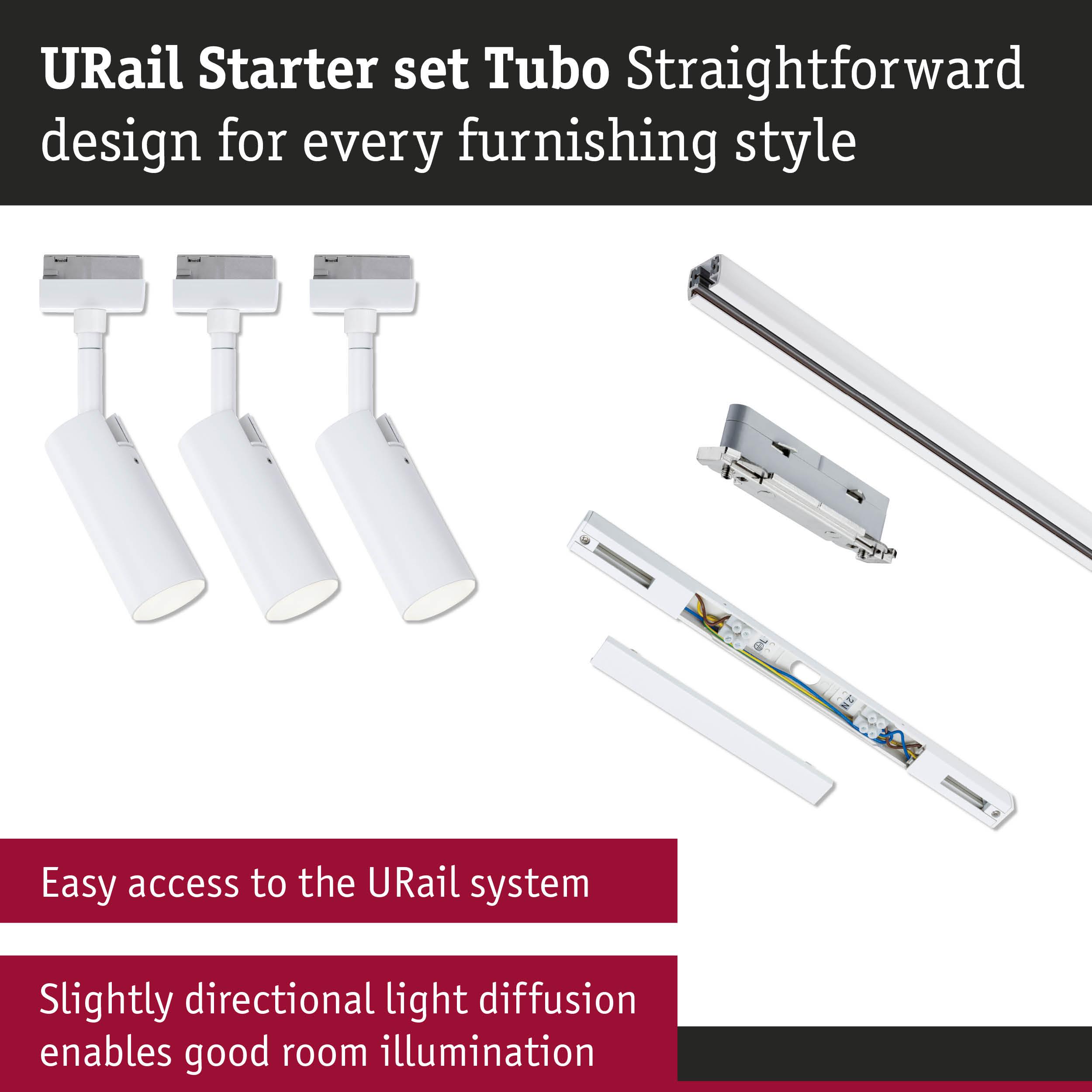 URail Starter set Tubo white LED spotlights and rails for versatile room lighting