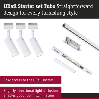 URail Starter set Tubo white LED spotlights and rails for versatile room lighting