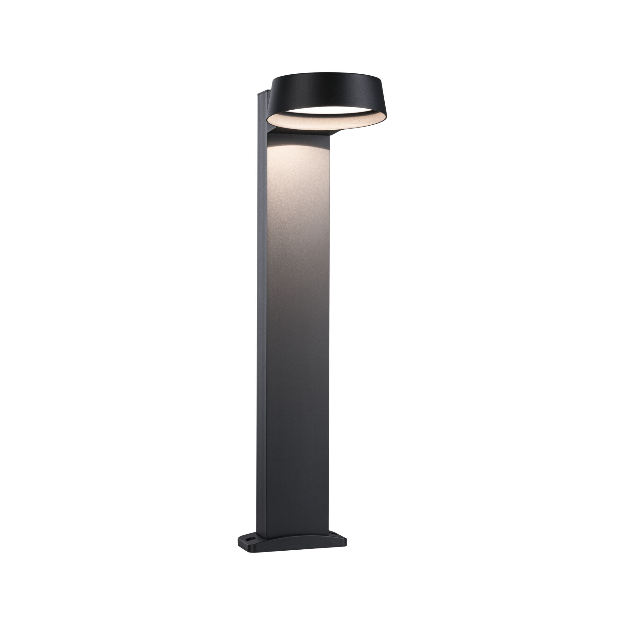 Moderner schwarzer Aluminium-Außenwandleuchter mit rundem LED-Licht und warmweißem Licht.