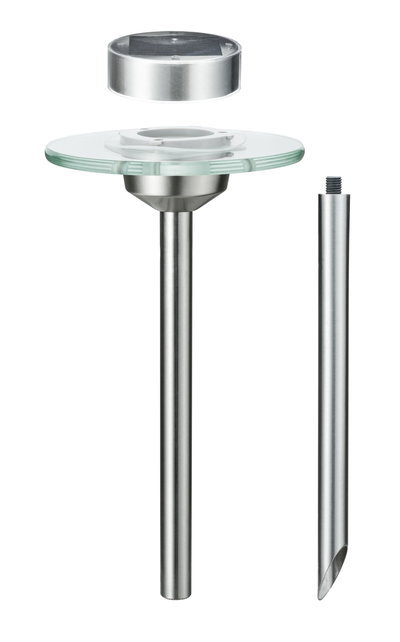 Stainless steel garden light with glass plate and solar panel, modern outdoor lighting design