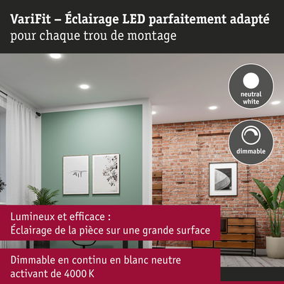 Salon avec éclairage LED encastré dimmable en blanc neutre pour une lumière large et efficace