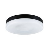 Ronde plafondlamp met zwarte rand en witte kunststof diffuser voor moderne binnenverlichting