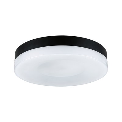 Ronde plafondlamp met zwarte rand en witte kunststof diffuser voor moderne binnenverlichting