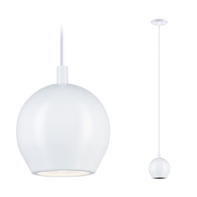 White metal pendant lamp with round shade for modern indoor lighting solutions