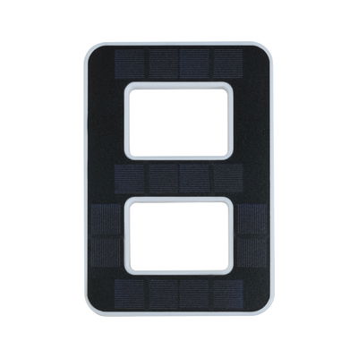 Rectangular black solar frame with two rectangular cutouts and white border for LED lighting