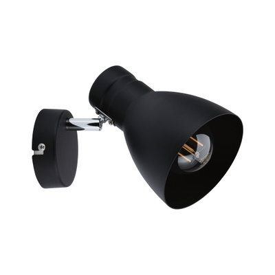 Schwarze Metall-Wandleuchte mit verstellbarem Lampenschirm und sichtbarer LED-Filamentlampe für Wohnräume