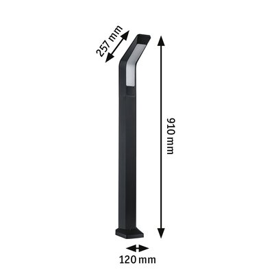 Black aluminum LED outdoor light measuring 910x120x257 mm for garden lighting solutions