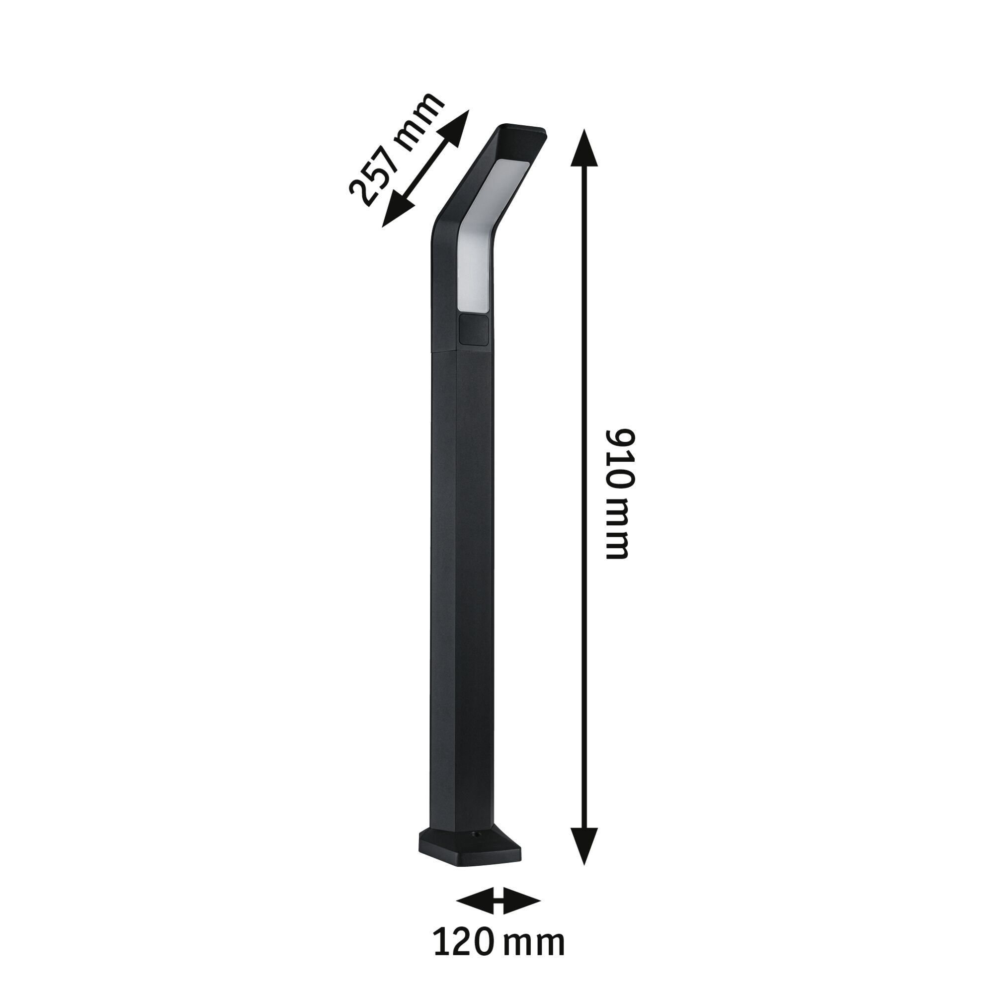 Black aluminum LED outdoor light measuring 910x120x257 mm for garden lighting solutions