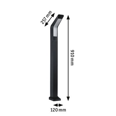 Sort aluminium LED-udendørslys med målene 910x120x257 mm til havebelysning