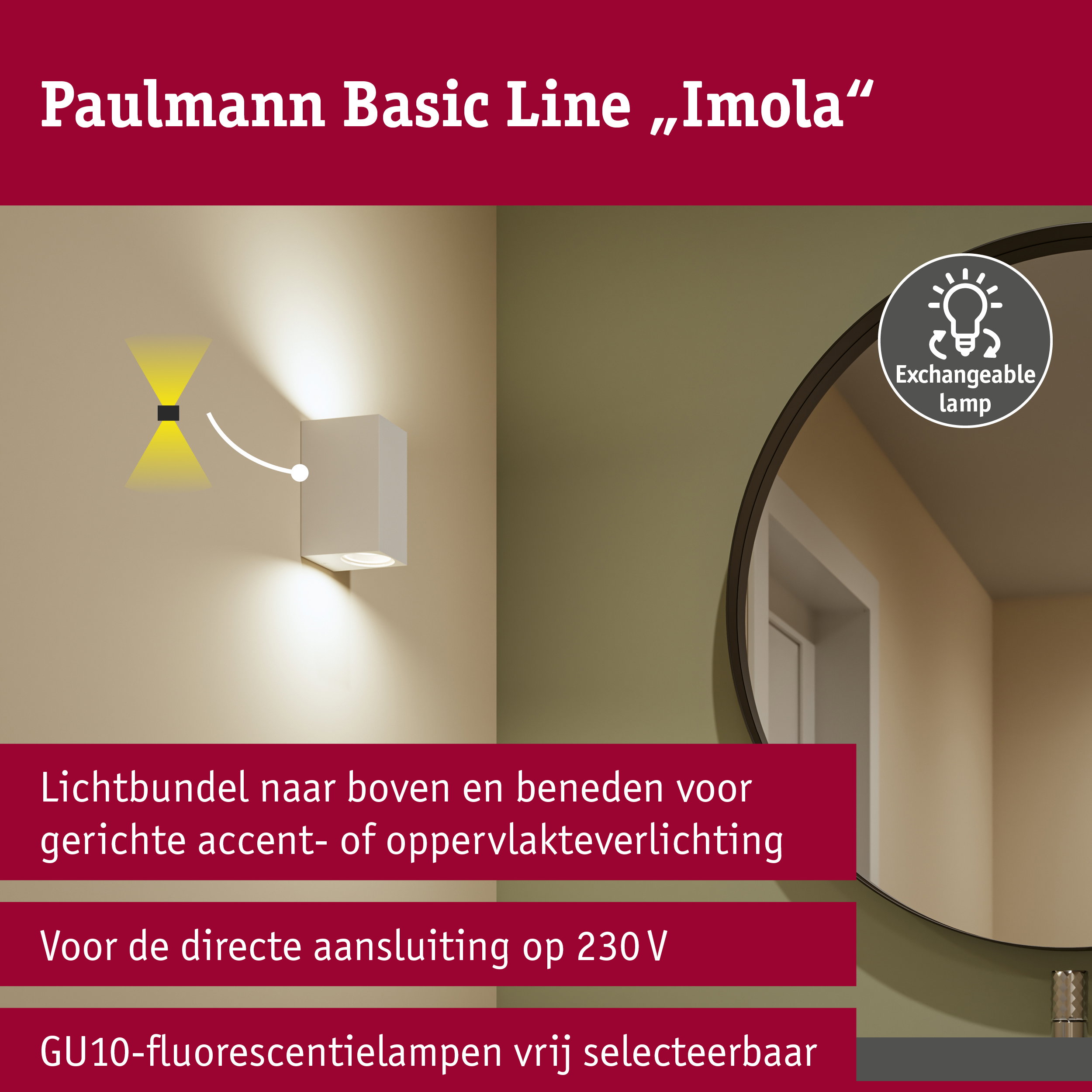 Wandlamp Imola IP44 GU10 230V max. 2x10W Wit mat