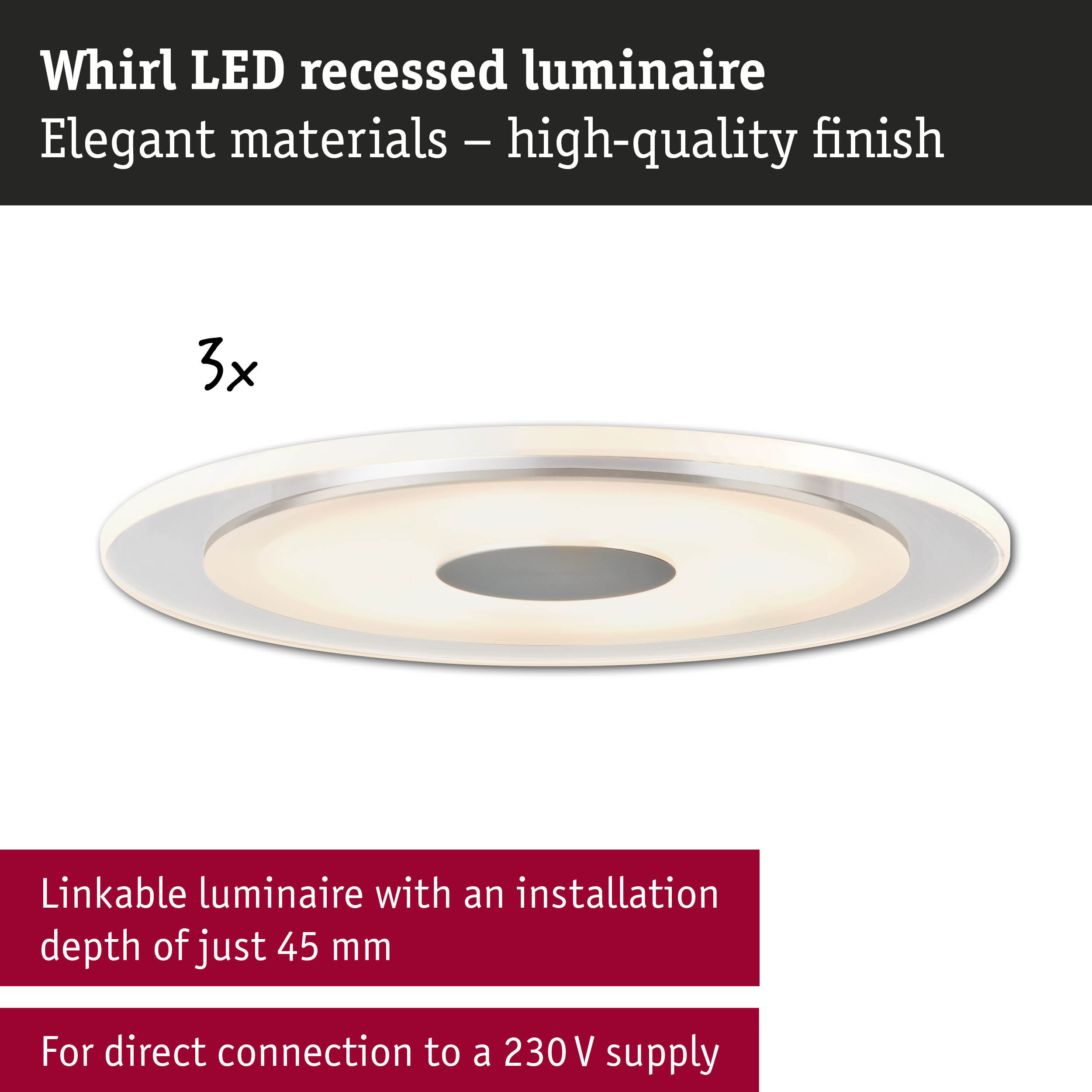 White Whirl LED recessed luminaire with elegant design and slim profile for modern lighting solutions