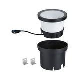 White LED recessed spotlight with black housing and cable, including mounting brackets for installation