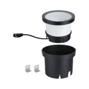 Weißer LED-Einbaustrahler mit schwarzem Gehäuse und Anschlusskabel, inklusive Montagehalterungen