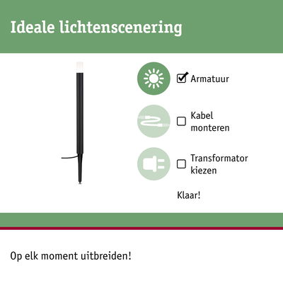 Zwarte LED-buitenlamp met grondpen, eenvoudig te installeren zonder kabelmontage of transformator