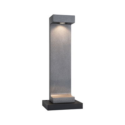 Lampe extérieure moderne en granit gris avec lumière LED et base noire pour éclairage de jardin