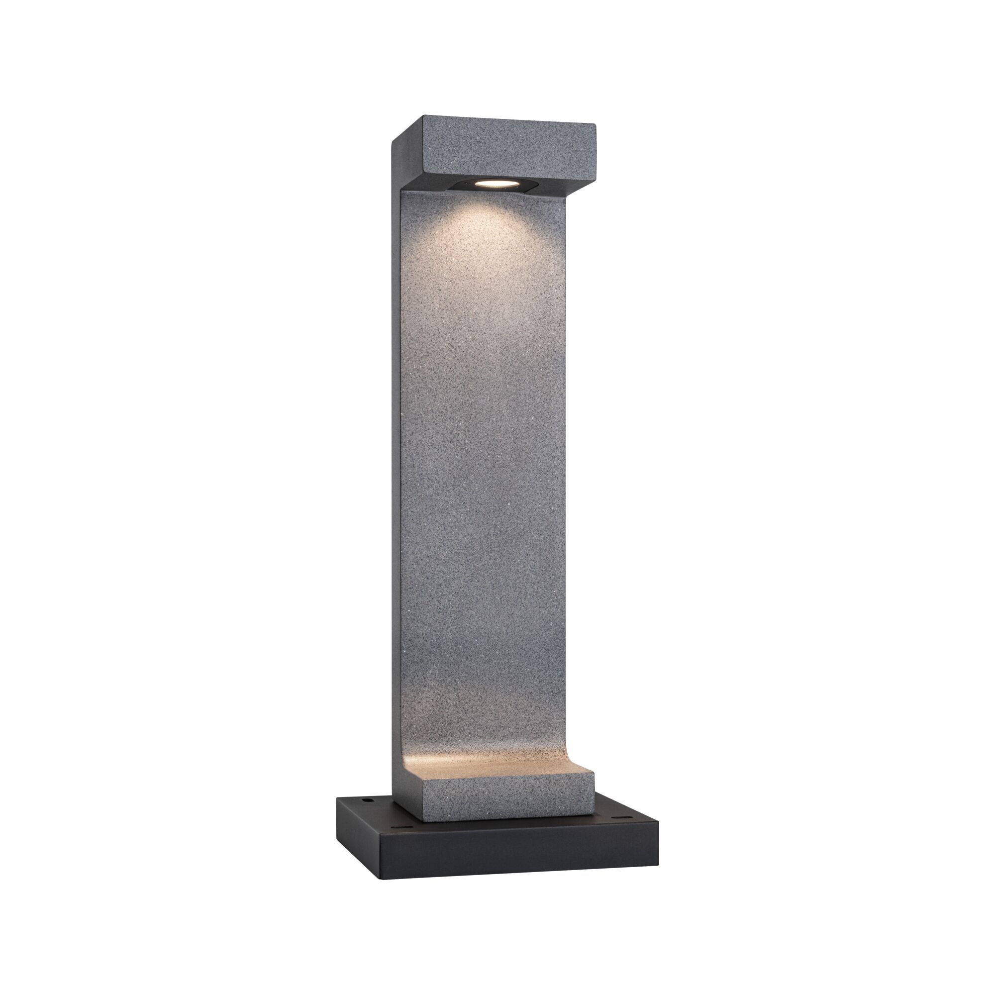Graue Beton-Außenleuchte mit integriertem LED-Licht und schwarzer Basis für Gartenbeleuchtung