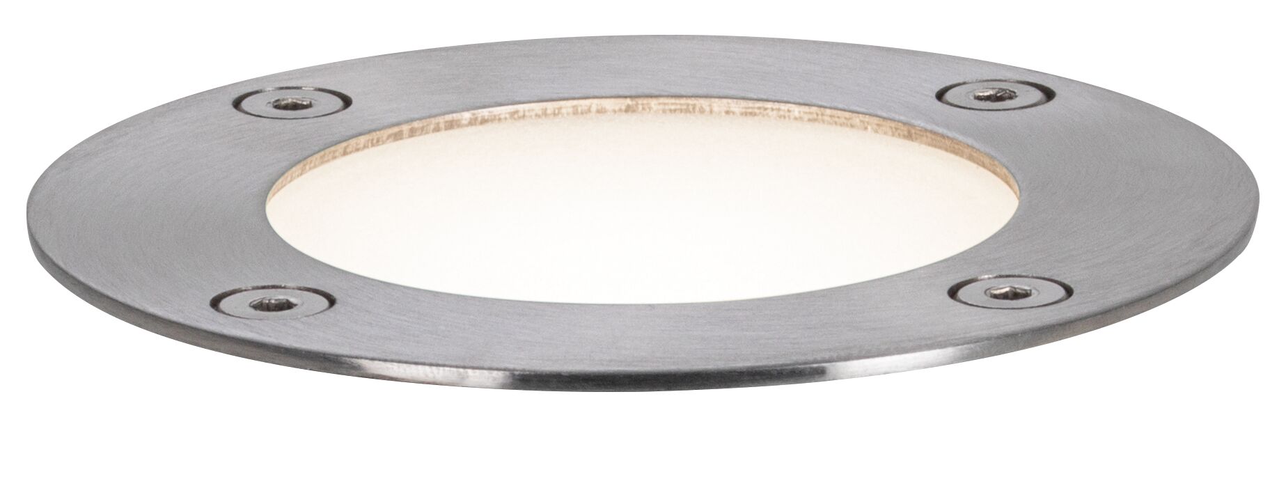 Spot encastré LED rond en acier inoxydable brossé avec quatre vis et diffuseur dépoli