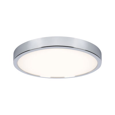 Round ceiling light with chrome metal frame and white diffuser for modern interior lighting