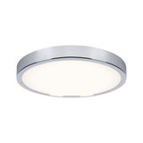 Round ceiling light with chrome metal frame and white diffuser for modern interior lighting
