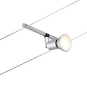 Silver metal LED cable spotlight with warm white light for modern lighting systems