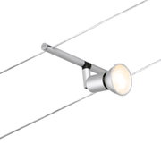 Srebrny metalowy reflektor LED na linkę z ciepłym białym światłem do nowoczesnych systemów oświetleniowych